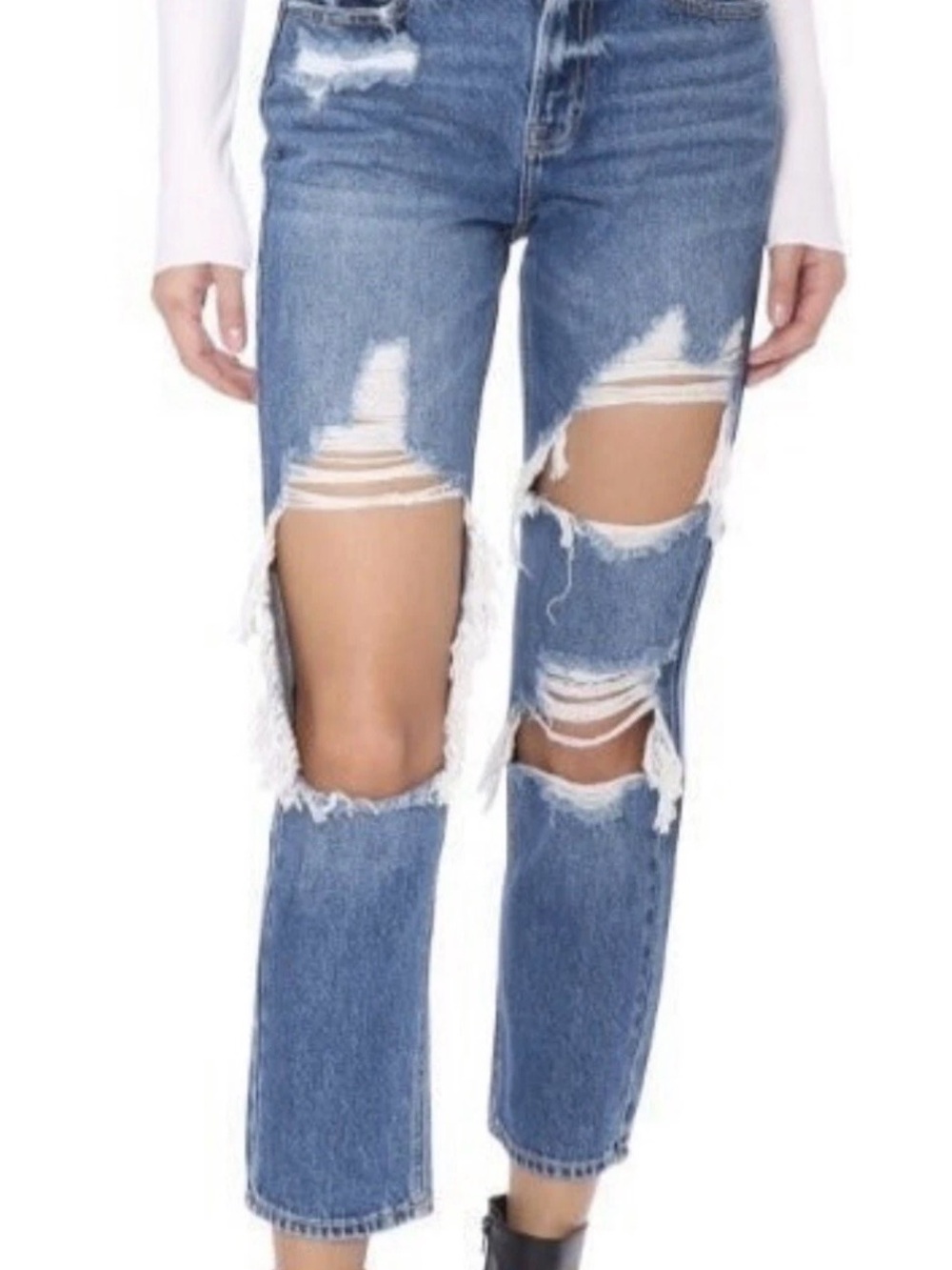 HIDDEN‎ JEANS Destructed Boyfriend Straight Leg Women Size 27 Blue Denim Grunge
